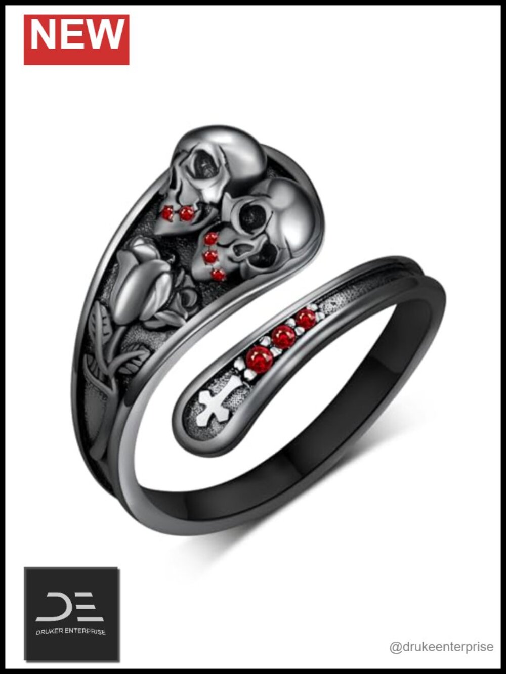 Gothic Skull Ring 925 Sterling Silver Skeleton Spoon Ring Women